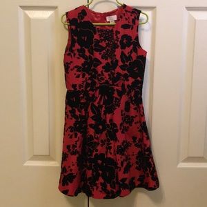 Red satin, black velvet dress